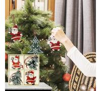 Trimming Shop 8Pcs Wooden Christmas Hanging Decorations, Rustic Xmas Tree Ornaments with Santa Claus, Reindeer, Stars, Bells, Angels & Snowflakes, Farmhouse Gift Tag Baubles - 4 Designs