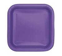 Trimming Shop 9" Heavy Duty Square Dessert Neon Purple Disposable Plates 23cm - Colour Themed Paper Tableware for BBQs, Weddings, Anniversary, Birthday, Multipurpose Occasions (14 Pack)