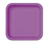 Trimming Shop 9" Heavy Duty Square Dessert Plates Deep Purple Disposable Plates 23cm - Colour Themed Paper Tableware for BBQs, Weddings, Birthday, Multipurpose Occasions (14 Pack)