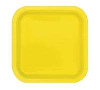 Trimming Shop 9" Heavy Duty Square Dessert Plates Neon Yellow Disposable Plates 23cm - Colour Themed Paper Tableware for Weddings, Anniversary, Birthday, Multipurpose Occasions (14 Pack)