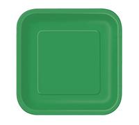 Trimming Shop 9" Heavy Duty Square Emerald Green Disposable Dessert Plates 23cm - Colour Themed Paper Tableware for BBQs, Weddings, Anniversary, Birthday, Multipurpose Occasions (14 Pack)