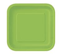 Trimming Shop 9" Heavy Duty Square Lime Green Disposable Dessert Plates 23cm - Colour Themed Paper Tableware for BBQs, Weddings, Anniversary, Birthday, Multipurpose Occasions (14 Pack)