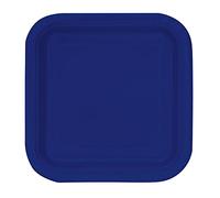 Trimming Shop 9" Heavy Duty Square Navy Blue Disposable Dessert Plates 23cm - Colour Themed Paper Tableware for BBQs, Weddings, Anniversary, Birthday, Multipurpose Occasions (14 Pack)