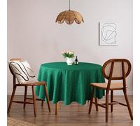 Trimming Shop 90" Round Damask Table Cloth Scrolled Leaves Pattern, Green Circular Linen Table Cover for Banquet, Christmas, Xmas, Dining Parties, Home, Kitchen, Restaurant, Wedding, 5pcs