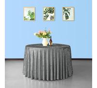 Trimming Shop 90" Round Silver Crushed Velvet Table Cloth, Washable Soft Fabric Glitz Table Cover for Wedding, Banquet, Kitchen, Birthday, Holiday, Dinner Party Decoration, Pack of 1