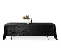 Trimming Shop 90" x 156" Rectangle Black Crushed Velvet Table Cloth, Washable Soft Fabric Glitz Table Cover for Wedding, Banquet, Kitchen, Birthday, Holiday, Dinner Party Decoration, Pack of 5