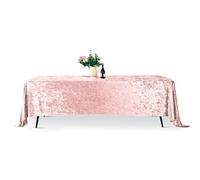 Trimming Shop 90" x 156" Rectangle Rose Pink Crushed Velvet Table Cloth, Washable Soft Fabric Glitz Table Cover for Wedding, Banquet, Kitchen, Birthday, Holiday, Dinner Party Decoration, Pack of 1