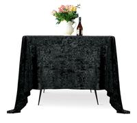 Trimming Shop 90" x 90" Square Black Crushed Velvet Table Cloth, Washable Soft Fabric Glitz Table Cover for Wedding, Banquet, Kitchen, Birthday, Holiday, Dinner Party Decoration, Pack of 1
