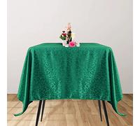 Trimming Shop 90" x 90" Square Damask Table Cloth Scrolled Leaves Pattern, Soft Washable Green Dinner Table Cover for Banquet, Christmas Party, Xmas, Home, Kitchen, Restaurant, Wedding, 1pc
