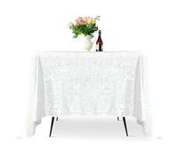 Trimming Shop 90" x 90" Square White Crushed Velvet Table Cloth, Washable Soft Fabric Glitz Table Cover for Wedding, Banquet, Kitchen, Birthday, Holiday, Dinner Party Decoration, Pack of 1
