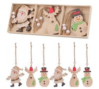 Trimming Shop 9pcs Wooden Christmas Tree Ornaments - Rustic MDF Gnome Pendants, Reindeer & Snowman Hanging Accents with Jute Twine Beads | Holiday Tree Décor Set