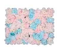 Trimming Shop Artificial Flowers Wall Panels DIY Fake Flower Wall Romantic Floral Backdrop for Wedding Birthday Party Home Decoration, 60cm x 40cm, Dusty Pink, Ivory & Sky Blue, 1pc