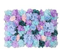 Trimming Shop Artificial Flowers Wall Panels DIY Fake Flower Wall Silk Flower for Wedding Birthday Party Home Decoration, 60cm x 40cm, Light Turquoise, Sky Blue & Lavender, 1pc