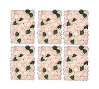 Trimming Shop Artificial Flowers Wall Panels DIY Fake Flower Wall Silk Flower Romantic Floral Backdrop for Wedding Birthday Party Home Decoration, 60cm x 40cm, Peach & Ivory with Green Leaves, 6pcs