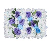 Trimming Shop Artificial Flowers Wall Panels DIY Fake Flower Wall Silk Flower Romantic Floral Backdrop for Wedding, Birthday Party, Home Decoration, 60cm x 40cm, White, Purple & Sky Blue, 1pc