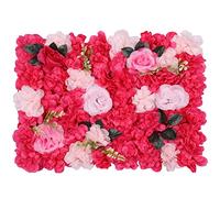 Trimming Shop Artificial Flowers Wall Panels DIY Wall Romantic Floral Backdrop for Wedding Birthday Party Photography Background, 60cm x 40cm, Topaz Red, Light Pink with Green Leaves, 1pc