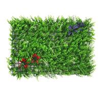 Trimming Shop Artificial Hedge Panels Green Grass Backdrop Wall Fake Hedge for Wall Decor Privacy Fence Backyard Party Indoor Outdoor Garden Home Décor, Green Grass with Leaf & Flower Design, 1pc