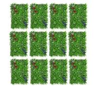 Trimming Shop Artificial Hedge Panels Green Grass Backdrop Wall Fake Hedge for Wall Decor Privacy Fence Backyard Party Indoor Outdoor Home Décor, Green Grass with Leaf & Flower Design, 12pcs