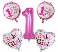 Trimming Shop Baby Girl 1st Birthday Decoration Set, 14"Baby Shower Foil Balloon for Welcome Party, Pink