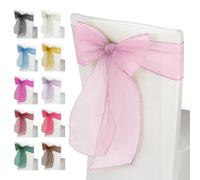 Trimming Shop Baby Pink Organza Sashes Chair Cover Assorted Colour Fuller Bow Ribbon for Wedding, Banquet, Birthday, Event Decoration, 17cm x 280cm, 50pcs