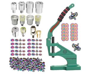 Trimming Shop Bag Makers Kit - The Green Machine Hand Press, Tubular Rivets, Magnetic Snaps, S-Spring Press Studs, Buttons & Die Sets for DIY Leathercraft & Purse Making [Rainbow]
