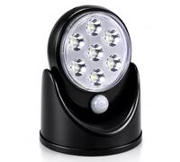 Trimming Shop Battery Powered Motion Sensor Light with 7 LED, Black - 1pc | Adjustable Head ABS Body Auto Night Detection for Indoor Outdoor Wall Shed Porch Stairs Garden Or Bathroom Lighting Use
