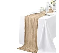 Trimming Shop Beige Cheesecloth Table Runner 90x300cm Polyester Gauze Crinkle Fabric, Rustic Sheer Dining Table Décor for Weddings, Valentine’s Day, Romantic Dinners, Festive Gatherings - Pack of 1