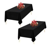 Trimming Shop Black Rectangle Polyester Tablecloth, 70" x 144" Premium Linen Table Cover, Washable Fabric Table Cloth for Dining Table, Banquet, Wedding, Christmas, Birthday, Parties, 2pcs