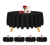 Trimming Shop Black Round Polyester Tablecloth, 132 inch Premium Circular Linen Table Cover, Washable Fabric Table Cloth for Dining Table, Banquet, Wedding, Christmas, Birthday, Parties, 5pcs