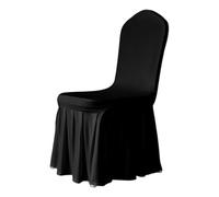 Trimming Shop Black Skirt Style Spandex Polyester Chair Cover, Stretchable Removable Washable Protective Slipcovers with Elasticated Foot Pockets for Weddings, Banquets, Events & Dining, Pack of 10