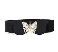 Trimming Shop Black Waist Belt For Women, Diamond Studded Golden Butterfly Buckle, Stretchable Elasticated Belts For Party Celebration, Events, Occasion, Wedding Party, 60mm Wide