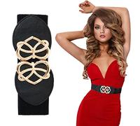 Trimming Shop Black Waist Belt For Women Ladies Girls With Golden Heart Shape Buckle, Stretchable Elasticated Wide Casual Belt For Party, Events, Occasion, 60mm