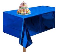 Trimming Shop Blue Foil Tablecloth for Parties, 2 Pack of 54 x 108 Inch Rectangle Table Cloth, Shiny Metallic Waterproof Wipe Clean Disposable Table Cover for Baby Shower, Birthday Party Décor