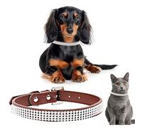 Trimming Shop Brown Diamante Dog Collar Soft PU Leather 4 Row Bling Sparkling Rhinestone Collar for Small Dogs & Cats | Perfect Decorative Pet Accessory for Wedding Show Birthday Party (Medium - 37cm)