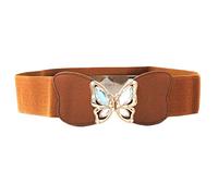 Trimming Shop Brown Waist Belt For Women Ladies Girls With Diamond Studded Golden Butterfly Buckle, Stretchable Elasticated Wide Casual Belt Party Celebration Events Occasion, 60mm