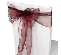 Trimming Shop Burgundy Organza Sashes Chair Cover Assorted Colour Fuller Bow Ribbon for Wedding, Banquet, Birthday, Event Decoration, 17cm x 280cm, 25pcs