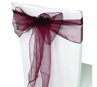 Trimming Shop Burgundy Organza Sashes Chair Cover Assorted Colour Fuller Bow Ribbon for Wedding, Banquet, Birthday, Event Decoration, 17cm x 280cm, 25pcs