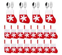 Trimming Shop Christmas Cutlery Holder Set, Mini Santa Socks Stocking Silverware Holder with Snowflakes Print, Festive Holiday Fork Spoon Cover & Reusable Xmas Tableware Bag, 24pcs