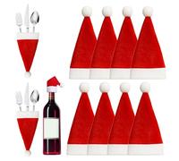 Trimming Shop Christmas Cutlery Holder Set, Santa Hat Silverware Holder with Pom Pom, Fork & Spoon Pocket, Reusable Holiday Tableware Organiser for Xmas Dinner Decoration, 1pc