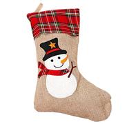 Trimming Shop Christmas Stocking Snowman Applique 26 x 45cm 1pc | Large Burlap Hessian Linen Sack Sock With Santa Xmas Print, For Fireplace Hanging, Candy, Gifts & Home Decoration