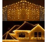 Trimming Shop Christmas Tree Waterfall Icicle Warm White Glow, 5m 240-Count with Multifunction 8 Modes Timer, Memory & Waterproof Clear Cable Indoor/Outdoor Decoration for Home Festive Holiday