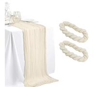 Trimming Shop Cream Cheesecloth Table Runner 90x300cm Polyester Gauze Crinkle Fabric, Rustic Sheer Dining Table Décor for Weddings, Valentine’s Day, Romantic Dinners, Festive Gatherings - Pack of 2