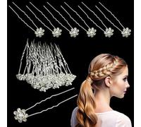 Trimming Shop Crystal Silver Rose Flower Hair Pins: Bridal Wedding Clips with Rhinestone Flowers - Elegant Hair Jewelry Accessories for Women, Wedding Bridal Hairstyle, Prom Party, Pack of 10