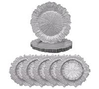 Trimming Shop Decorative Charger Plates for Parties, Vintage Design Glass for Dinner Table Decoration, Weddings, Birthday, Party, Tableware, Catering Events, 33cm, Shiny Silver, 6pcs