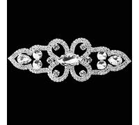 Trimming Shop Diamante Motif Crystal Rhinestone Applique Patch for Embellishment Wedding Bridal Dresses, Sash Belt, Casual & Formal Wear, Girls Fashion Accessory, 155mm x 55mm, 1pcs