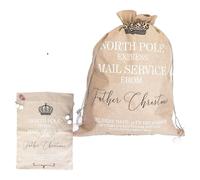 Trimming Shop Extra Large Beige Santa Sack ‘North Pole Express Mail Service’ | 60x80cm Hessian Stocking Gift Bag with Drawstring Closure | Festive Storage for Holiday Presents Xmas Gifts, Toys & Cards