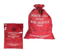 Trimming Shop Extra Large Red Santa Sack ‘North Pole Express Mail Service’ | 60x80cm Hessian Stocking Gift Bag with Drawstring Closure | Festive Storage for Holiday Presents Xmas Gifts, Toys & Cards