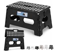 Trimming Shop Folding Step Stool, 9 Inch Height Anti-Skid Stool, Black | Anti-Slip Treads, Skid-Resistant Feet, Fold-and-Lock Design for Kitchen, Bathroom, Garage, Garden, Camping, Travel, 1pc