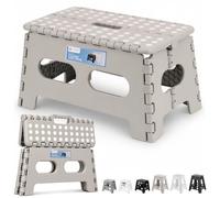Trimming Shop Folding Step Stool, 9 Inch Height Anti-Skid Stool, Light Grey | Anti-Slip Treads, Skid-Resistant Feet, Fold-and-Lock Design for Kitchen, Bathroom, Garage, Garden, Camping, Travel, 1pc