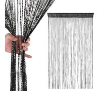 Trimming Shop Glitter String Curtains Polyester Fly Screen Room Divider Fringe Panel Spaghetti Tassel Curtain Decorative Divider for Doorway, Windows & Event Decoration, 200cm x 100cm, Black